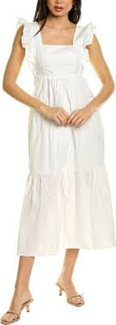 O.P.T Passion Midi Dress White Poplin Ruffle Apron Size Medium M Prairie Cottage